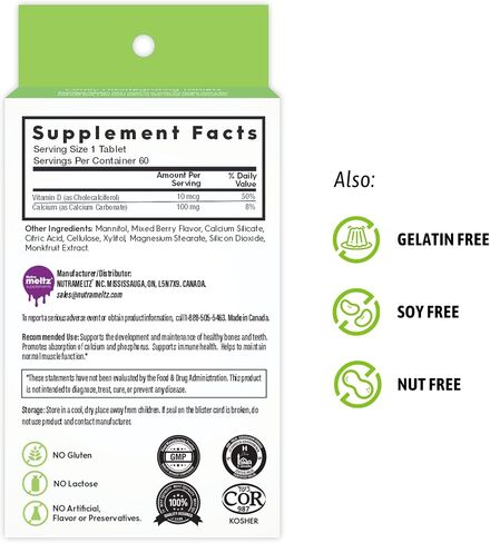 Calcium + Vitamin D3 | Supports Bone & Teeth Health | 60 Melting Tablets - 1 Pack | Mixed Berry Flavor in Saudi Arabia