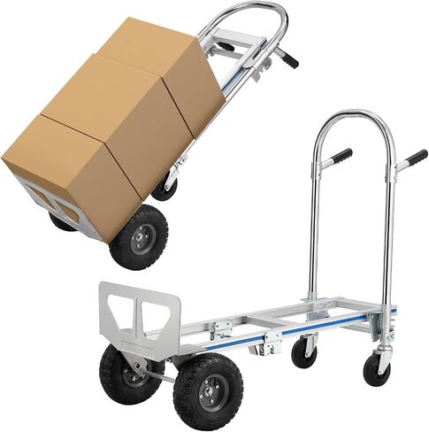 Convertible Hand Truck Dolly Platform Cart, Heavy Duty Industrial Collapsible Cart, Aluminum Dolly Cart with 2 Rubber Wheels & 2 Rotate Wheels for Luggage Moving Warehouse Supermarket in Saudi Arabia