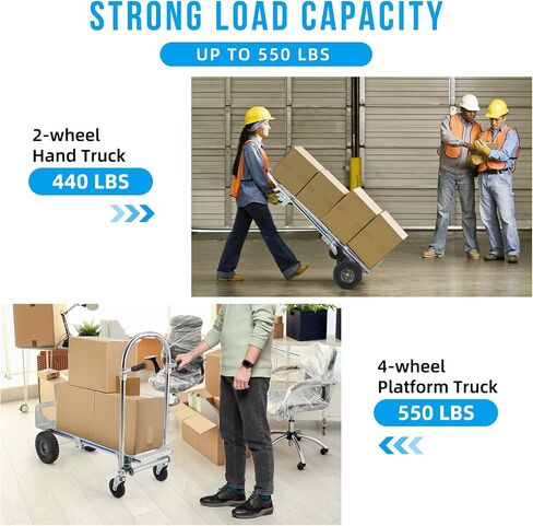 Convertible Hand Truck Dolly Platform Cart, Heavy Duty Industrial Collapsible Cart, Aluminum Dolly Cart with 2 Rubber Wheels & 2 Rotate Wheels for Luggage Moving Warehouse Supermarket in Saudi Arabia