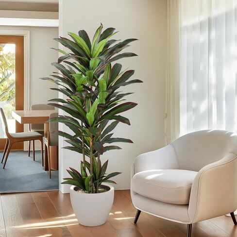 Dracaena Artificial Plant 4ft Red Yucca Silk Tree Faux Plants Indoor Tall Fake House Floor Plants Realistic Artificial Trees for Home Office Decor Indoor Outdoor Housewarming Gift in Kuwait