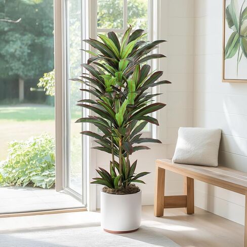 Dracaena Artificial Plant 4ft Red Yucca Silk Tree Faux Plants Indoor Tall Fake House Floor Plants Realistic Artificial Trees for Home Office Decor Indoor Outdoor Housewarming Gift in Kuwait
