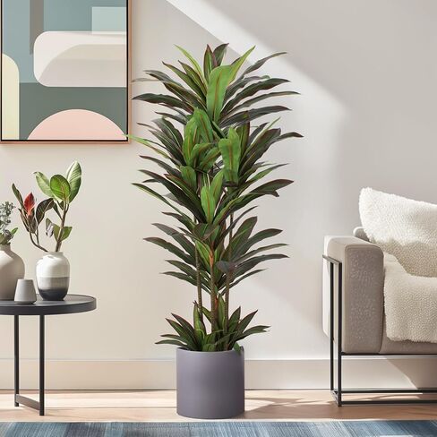 Dracaena Artificial Plant 4ft Red Yucca Silk Tree Faux Plants Indoor Tall Fake House Floor Plants Realistic Artificial Trees for Home Office Decor Indoor Outdoor Housewarming Gift in Kuwait