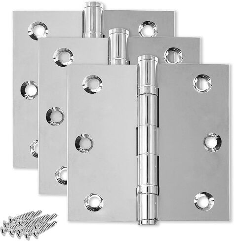 Solid Brass Chrome Door Hinge Heavy Duty Ball Bearing Shiny Silver 3.5 x 3.5 Inch - Set of 3 Hinges (Polished Chrome) in Saudi Arabia