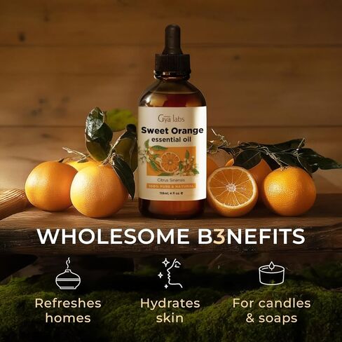 زيت البرتقال الحلو العطري للناشر والبشرة من Gya Labs - حجم كبير 118 مل - زيت برتقال طبيعي نقي 100% للتدليك، معطر هواء معطر، أقراص معطرة للسيارة - زيوت برتقالية حلوة مع بطاقة معطرة in Kuwait