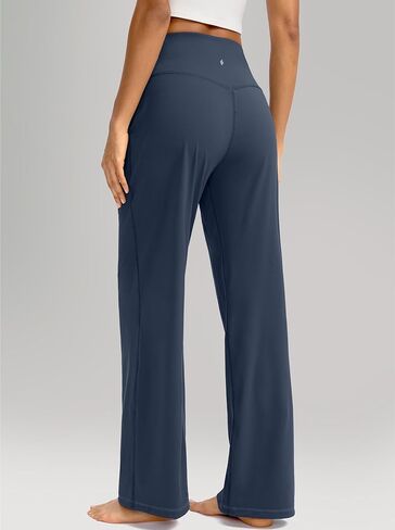 سراويل Soothfeel واسعة الساق للنساء، سراويل عمل اليوغا مع جيوب، سراويل رياضية عالية الخصر، سراويل صغيرة/طويلة 30 بوصة (أزرق مترب، XL) in Kuwait