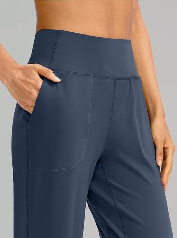 سراويل Soothfeel واسعة الساق للنساء، سراويل عمل اليوغا مع جيوب، سراويل رياضية عالية الخصر، سراويل صغيرة/طويلة 30 بوصة (أزرق مترب، XL) in Kuwait