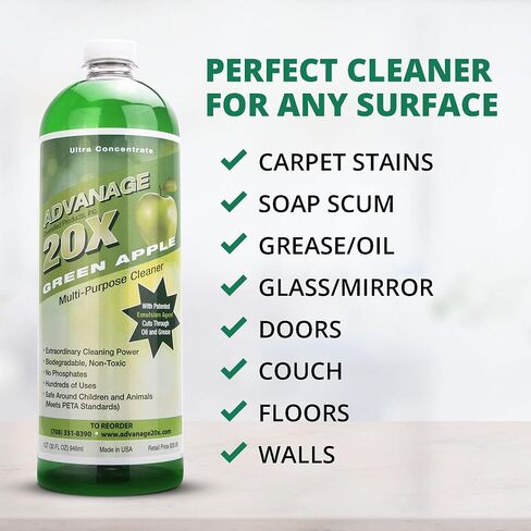 All Purpose Cleaner Concentrate - Advanage 20X The Wonder Cleaner Green Apple for All Surfaces Around The Home, Oil and Grease | Multipurpose Cleaner For All Household Cleaning Needs | 32Oz in Saudi Arabia