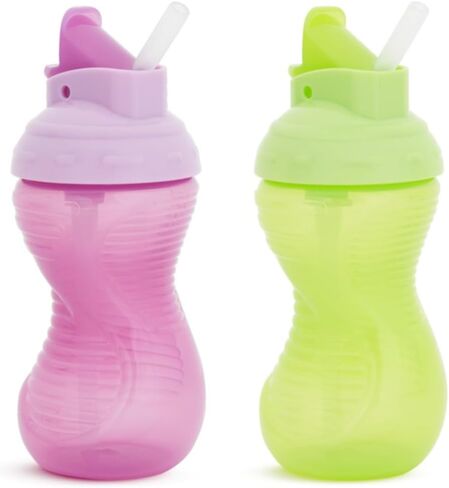 Munchkin Mighty Grip Flip Straw 10oz Sippy Cups - Durable, BPA Free, Straw Cup with Contoured Design & Leak-Proof Soft Silicone Straw - Toddler Straw Cups, Dishwasher Safe (Coral/Green) in Saudi Arabia