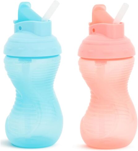Munchkin Mighty Grip Flip Straw 10oz Sippy Cups - Durable, BPA Free, Straw Cup with Contoured Design & Leak-Proof Soft Silicone Straw - Toddler Straw Cups, Dishwasher Safe (Coral/Green) in Saudi Arabia