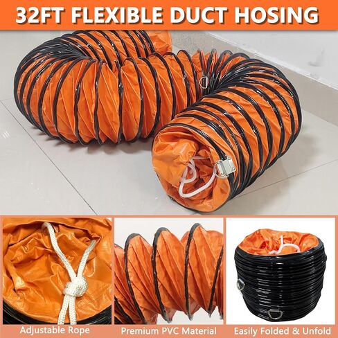 32FT Ducting Hose 12 Inch PVC Flexible Duct Hosing with Adjustable Rope for Utility Blower Exhaust Fan in Kuwait