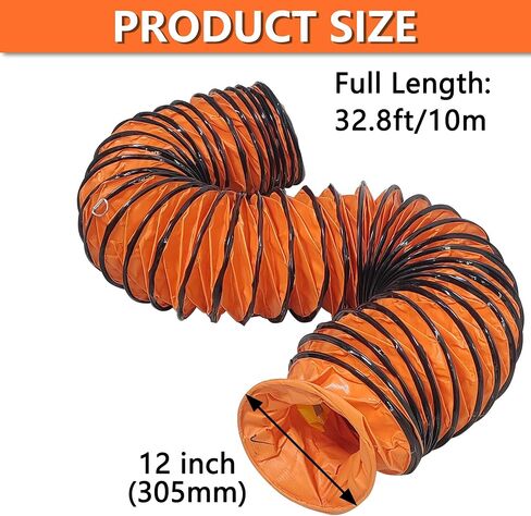 32FT Ducting Hose 12 Inch PVC Flexible Duct Hosing with Adjustable Rope for Utility Blower Exhaust Fan in Kuwait