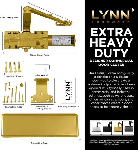 LYNN HARDWARE باب تجاري شديد التحمل، DC9016 باب أوتوماتيكي أقرب، باب تلقائي مثبت على السطح، مقاس 1-6 باب تجاري أقرب للخدمة الشاقة لمناطق المرور الكثيفة، أسود غير لامع in Saudi Arabia