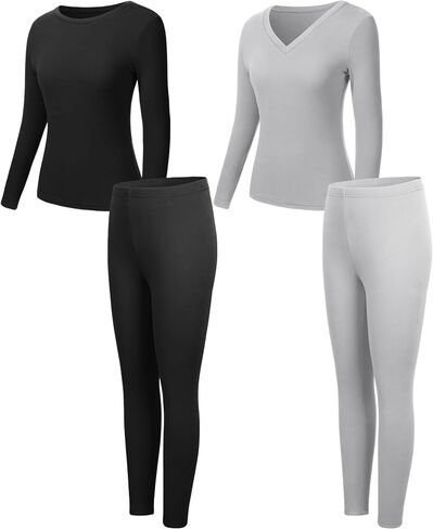 Riyiper 2 Set Women's Thermal Underwear Fleece Lined Long Sleeves Base Layer Winter Warm Johns Top Bottom for Cold Weather in Saudi Arabia