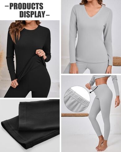 Riyiper 2 Set Women's Thermal Underwear Fleece Lined Long Sleeves Base Layer Winter Warm Johns Top Bottom for Cold Weather in Saudi Arabia