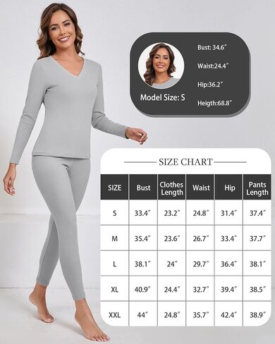 Riyiper 2 Set Women's Thermal Underwear Fleece Lined Long Sleeves Base Layer Winter Warm Johns Top Bottom for Cold Weather in Saudi Arabia