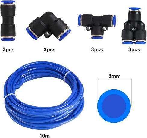 Push Air Fitting, Air Tube Connector 8mm Tubing Air Line PU Air Hose Pipe Tube for Air Line or Water Fluid Transfer 10M/32FT, Blue in Saudi Arabia