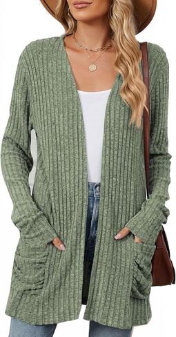 Les umes Womens Open Front Lightweight Knit Cardigans V Neck Loose Long Sleeve Sweaters with Pockets in Kuwait