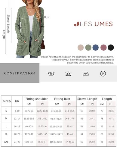 Les umes Womens Open Front Lightweight Knit Cardigans V Neck Loose Long Sleeve Sweaters with Pockets in Kuwait