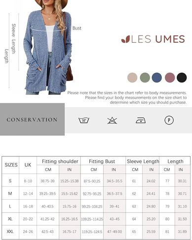 Les umes Womens Open Front Lightweight Knit Cardigans V Neck Loose Long Sleeve Sweaters with Pockets in Kuwait