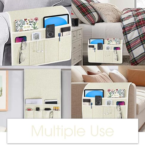 Joywell Couch Remote Holder Sofa Armrest Organizer Non Slip Arm Chair Caddie for Recliner with 6 Pocket Storage for Magazine, Tablet, Phone, iPad, Beige White in Saudi Arabia