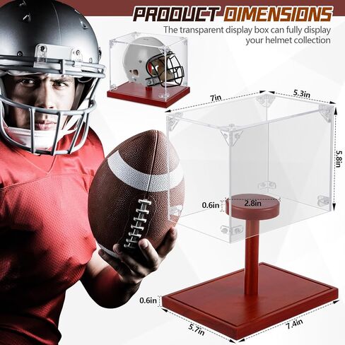 حافظة عرض خوذة صغيرة من الأكريليك الشفاف لخوذة كرة القدم الصغيرة حافظة عرض للحماية من الأشعة فوق البنفسجية حجم صغير حامل خوذة كرة القدم مع قاعدة خشبية لمقتنيات التذكارات in Kuwait