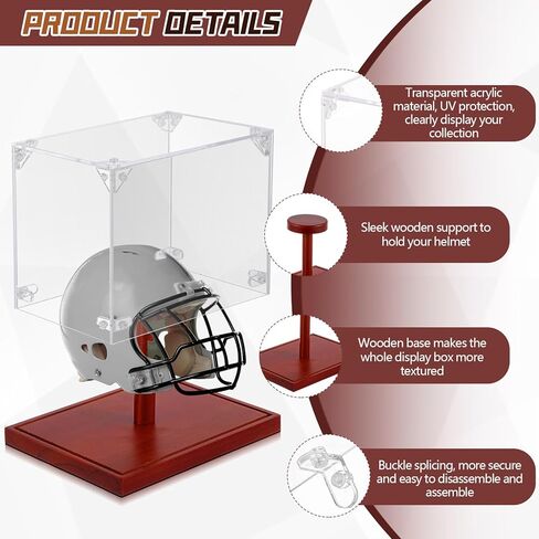 حافظة عرض خوذة صغيرة من الأكريليك الشفاف لخوذة كرة القدم الصغيرة حافظة عرض للحماية من الأشعة فوق البنفسجية حجم صغير حامل خوذة كرة القدم مع قاعدة خشبية لمقتنيات التذكارات in Kuwait