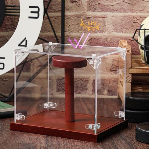 حافظة عرض خوذة صغيرة من الأكريليك الشفاف لخوذة كرة القدم الصغيرة حافظة عرض للحماية من الأشعة فوق البنفسجية حجم صغير حامل خوذة كرة القدم مع قاعدة خشبية لمقتنيات التذكارات in Kuwait