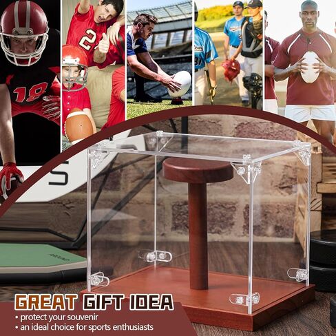 حافظة عرض خوذة صغيرة من الأكريليك الشفاف لخوذة كرة القدم الصغيرة حافظة عرض للحماية من الأشعة فوق البنفسجية حجم صغير حامل خوذة كرة القدم مع قاعدة خشبية لمقتنيات التذكارات in Kuwait
