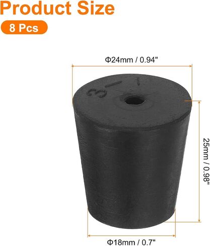 uxcell 8 Pcs 1-Hole Rubber Stopper, Tapered Lab Seal Tube Stopper Plug for Test Tube Flasks Glass Containers Industry and Laboratories, 26x20x25mm Black in Kuwait