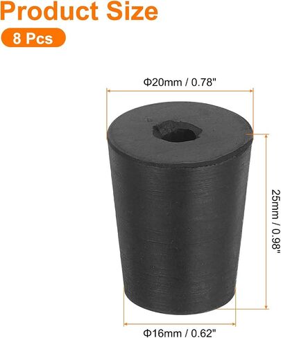uxcell 8 Pcs 1-Hole Rubber Stopper, Tapered Lab Seal Tube Stopper Plug for Test Tube Flasks Glass Containers Industry and Laboratories, 26x20x25mm Black in Kuwait