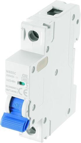 MECCANIXITY 1 قطعة قاطع دائرة مصغر 1P 10A DC 250V M80DC DIN السكك الحديدية جبل قطع التبديل حماية قاطع الدائرة رحلة مغناطيسية حرارية لحماية الدائرة القصيرة، أزرق in Kuwait