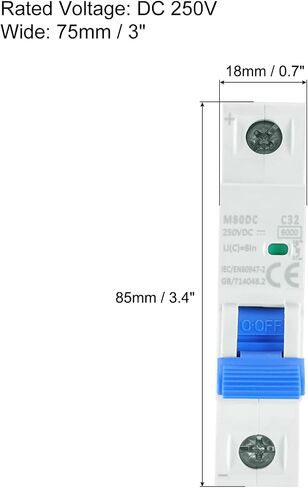 MECCANIXITY 1 قطعة قاطع دائرة مصغر 1P 10A DC 250V M80DC DIN السكك الحديدية جبل قطع التبديل حماية قاطع الدائرة رحلة مغناطيسية حرارية لحماية الدائرة القصيرة، أزرق in Kuwait