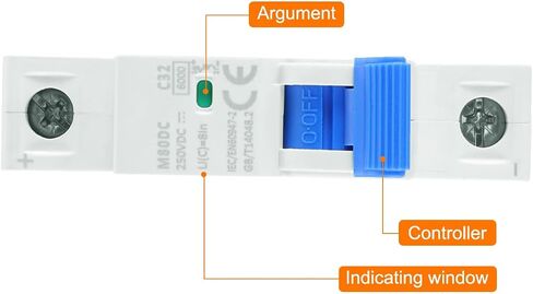 MECCANIXITY 1 قطعة قاطع دائرة مصغر 1P 10A DC 250V M80DC DIN السكك الحديدية جبل قطع التبديل حماية قاطع الدائرة رحلة مغناطيسية حرارية لحماية الدائرة القصيرة، أزرق in Kuwait