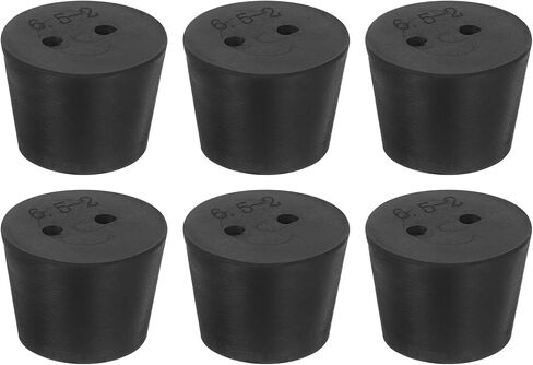 uxcell 6 Pcs 2-Hole Rubber Stopper, Tapered Lab Seal Tube Stopper Plug for Test Tube Flasks Glass Containers Industry and Laboratories, 34x27x25mm Black in Saudi Arabia
