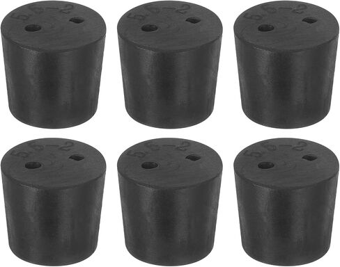 uxcell 6 Pcs 2-Hole Rubber Stopper, Tapered Lab Seal Tube Stopper Plug for Test Tube Flasks Glass Containers Industry and Laboratories, 34x27x25mm Black in Saudi Arabia