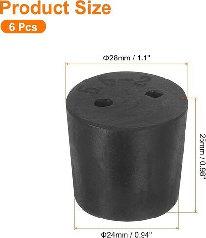 uxcell 6 Pcs 2-Hole Rubber Stopper, Tapered Lab Seal Tube Stopper Plug for Test Tube Flasks Glass Containers Industry and Laboratories, 34x27x25mm Black in Saudi Arabia