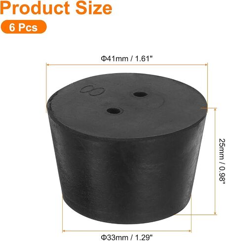 uxcell 6 Pcs 2-Hole Rubber Stopper, Tapered Lab Seal Tube Stopper Plug for Test Tube Flasks Glass Containers Industry and Laboratories, 34x27x25mm Black in Saudi Arabia