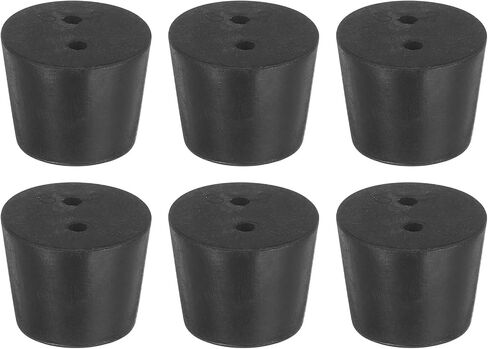uxcell 6 Pcs 2-Hole Rubber Stopper, Tapered Lab Seal Tube Stopper Plug for Test Tube Flasks Glass Containers Industry and Laboratories, 34x27x25mm Black in Saudi Arabia