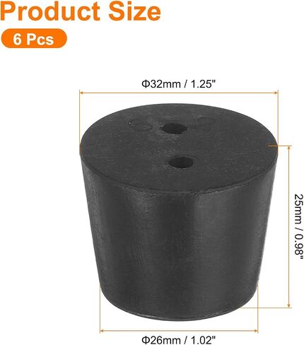 uxcell 6 Pcs 2-Hole Rubber Stopper, Tapered Lab Seal Tube Stopper Plug for Test Tube Flasks Glass Containers Industry and Laboratories, 34x27x25mm Black in Saudi Arabia