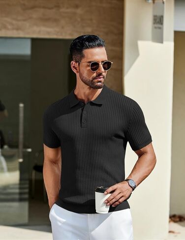 قمصان بولو منسوجة للرجال من COOFANDY بأكمام قصيرة، قمصان جولف بأزرار للأسفل، قمصان بولو غير رسمية، بلوفر منسوج بقصة ضيقة in Saudi Arabia