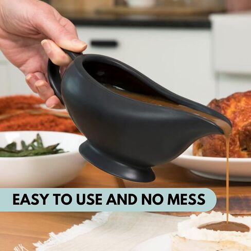 Gravy Boat - (14oz) Elegant Ceramic Gravy Bowl - Ceramic Gravy Boat - Stoneware Gravy Boat Warmer (Black) - Insulated Thanksgiving Gravy Boat in Saudi Arabia