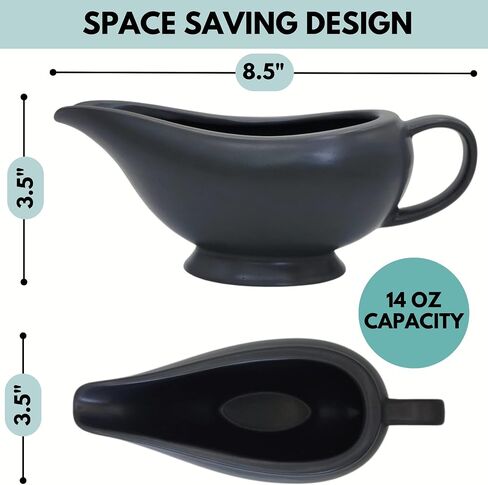 Gravy Boat - (14oz) Elegant Ceramic Gravy Bowl - Ceramic Gravy Boat - Stoneware Gravy Boat Warmer (Black) - Insulated Thanksgiving Gravy Boat in Saudi Arabia