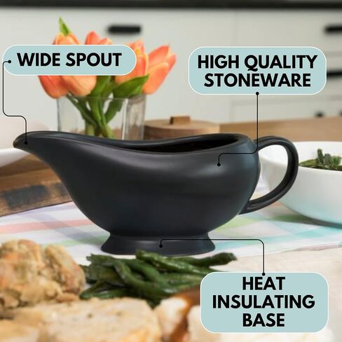 Gravy Boat - (14oz) Elegant Ceramic Gravy Bowl - Ceramic Gravy Boat - Stoneware Gravy Boat Warmer (Black) - Insulated Thanksgiving Gravy Boat in Saudi Arabia