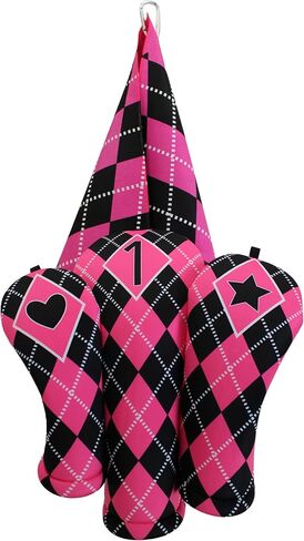 Women's Argyle Golf Club Headcover 4 Piece Gift Set- Includes 1 Driver, 1 Fairway, 1 Hybrid and 1 Matching Microfiber 18" x18' Sports Towel with Carabiner Clip Handmade in USA (Purple) in Saudi Arabia