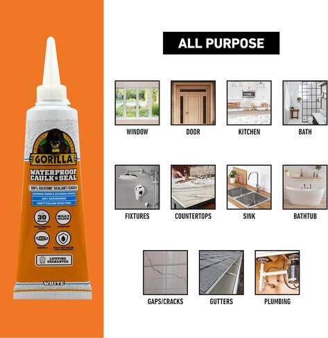 Gorilla Waterproof Caulk & Seal 100% Silicone Sealant, 2.8oz Squeeze Tube, White (Pack of 6) in Saudi Arabia