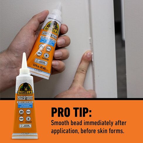 Gorilla Waterproof Caulk & Seal 100% Silicone Sealant, 2.8oz Squeeze Tube, White (Pack of 6) in Saudi Arabia