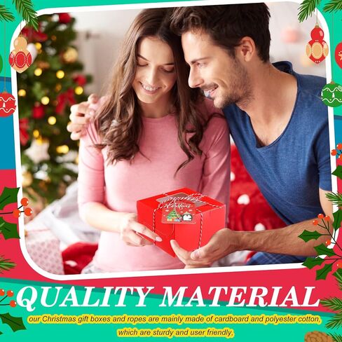 Maxcheck 50 Pcs Christmas Cookie Boxes with Window 4 x 4 x 2.8 Inches Bakery Boxes Cupcake Boxes with Rope and Card Small Treat Boxes for Mini Cake Pastry Dessert Cupcakes Candy Donut Packaging in Saudi Arabia