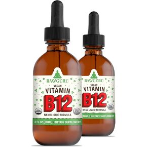 RawGuru Vitamin B12 Liquid Supplement - Organic Vegan Liquid B12 with Trace Minerals - Nano-Processed Antioxidant & Immune Support Supplement Tincture - 60 Servings of Vegan Drops per 60 ml, Pack of 1