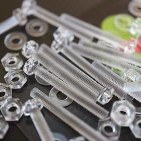 Pack of 60 Transparent Clear Plastic Acrylic M3 x 25mm Nuts & Bolts, Washers - Acrylic Plastic Screws, (3/32 x 1 in)