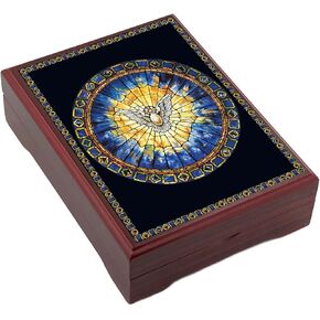 Needzo Wooden Holy Spirit Icon Box, Protective Case for Jewelry and Rosaries, Lined with Red Velvet, 5 1/16 Inches